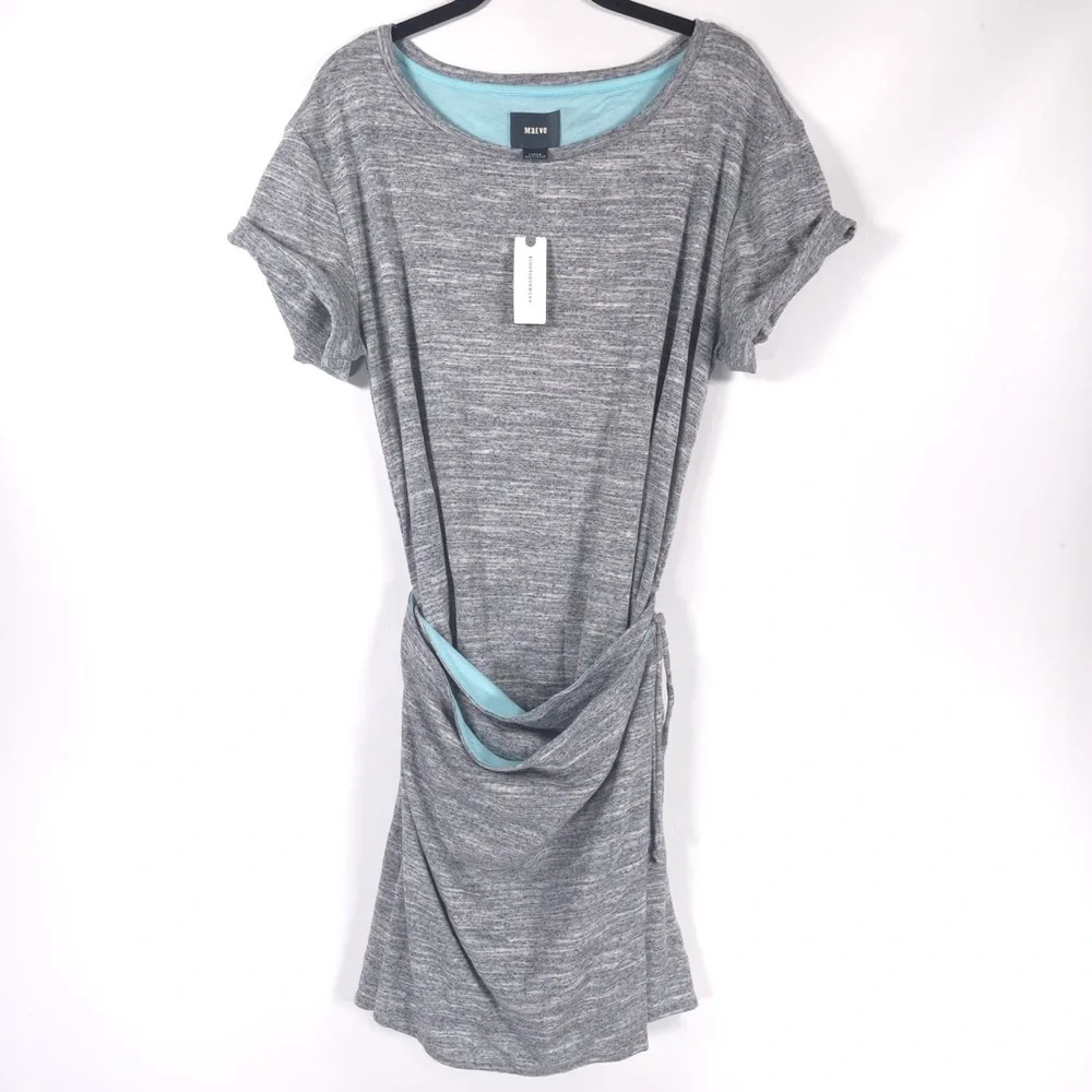 NWT Anthropologie MAEVE Riley Heathered Wrap Tie‎ Waist Soft Mini Dress LARGE
